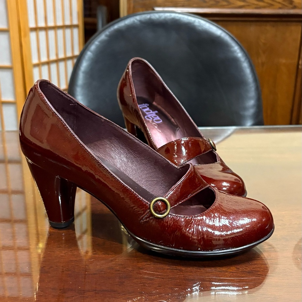 Burgundy Brown Patent Leather Mary Jane Heels - Indigo by Clarks Kara Rose